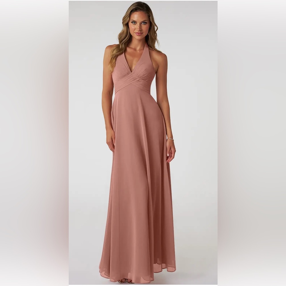 Azazie Tessie Halter Neck Dress in Cedar Rose